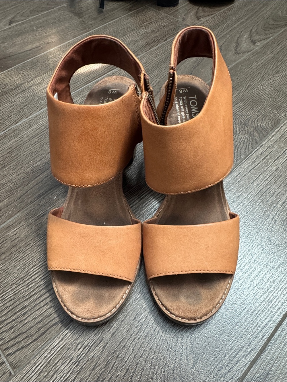 TOMS Women’s Tan Leather Open-Toe Sandal with Back Zip